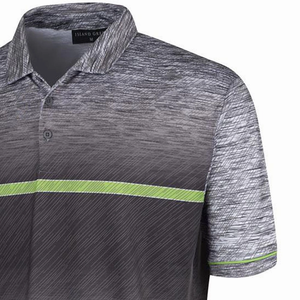 Award-winning Anti Pill Surface Island Green Gradient Print Polo Shirt - Grey Marl
