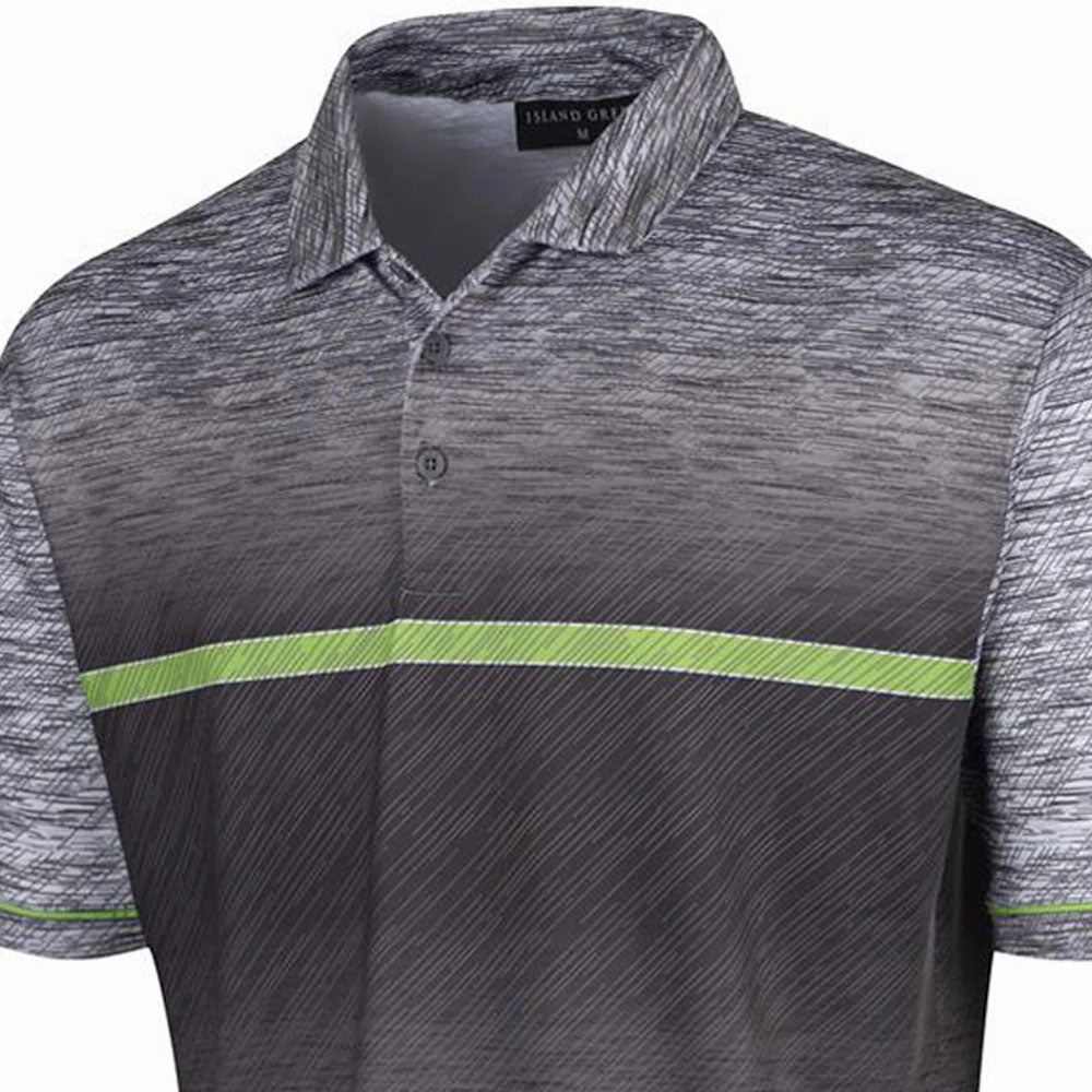 Island Green Gradient Print Polo Shirt - Grey Marl Garment Dyed Finish Perfect Layer
