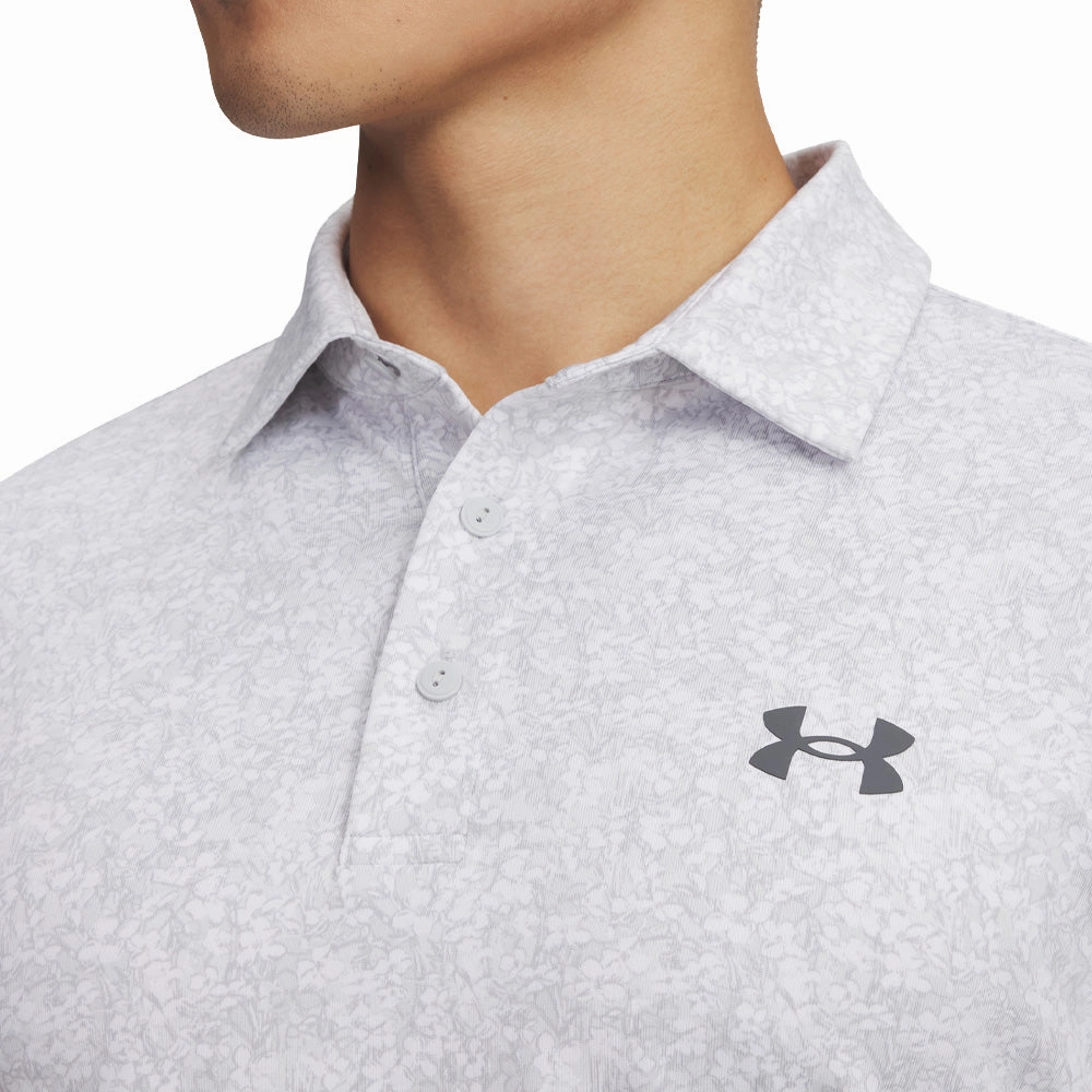 Tear Resistant Knit Ultimate Fit Under Armour Playoff 3.0 Printed Polo Shirt - White/Halo Gray/Castlerock