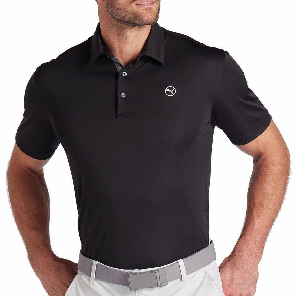 Puma Pure Solid Polo Shirt - Black Stretchable Fabric