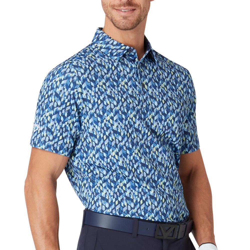 Curved Hem Callaway Kaleidoscope Chev Polo Shirt - Peacoat