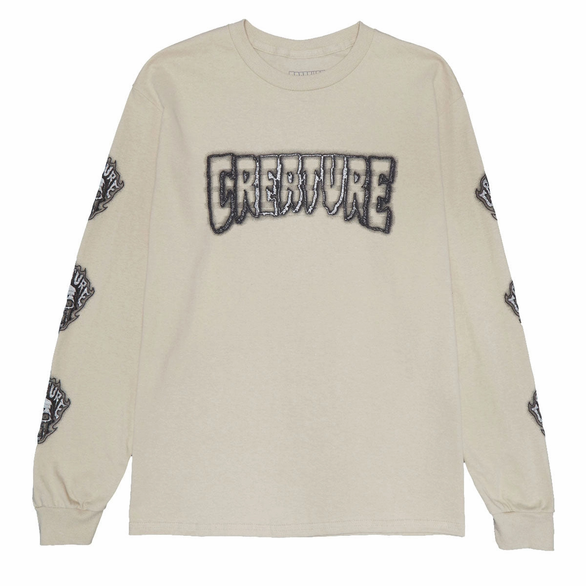 Garment Washed Texture Creature Bonehead Glitch Long Sleeve T-Shirt - Sand