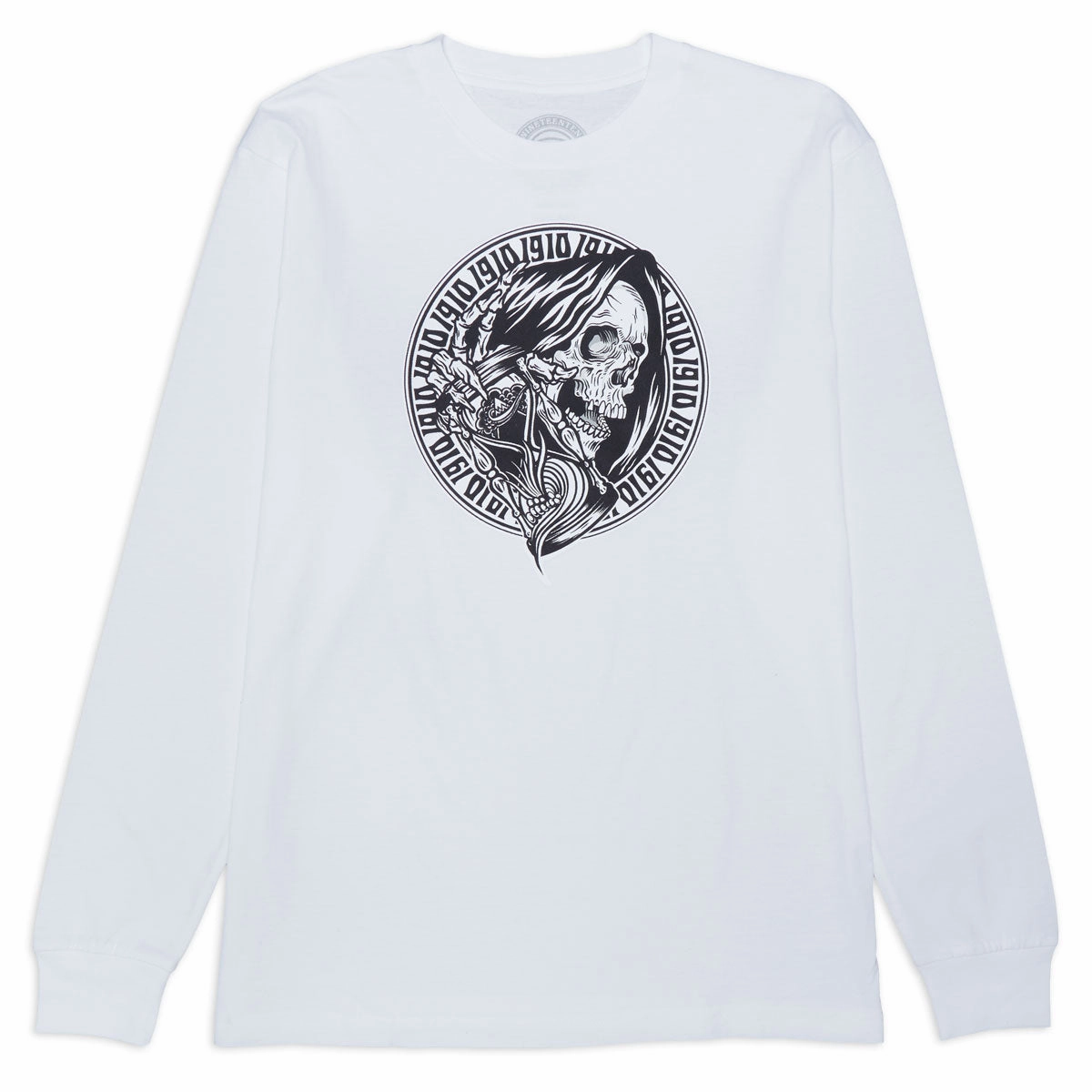 1910 Times Up Long Sleeve T-Shirt - White Stretchable Armholes Travel Trend