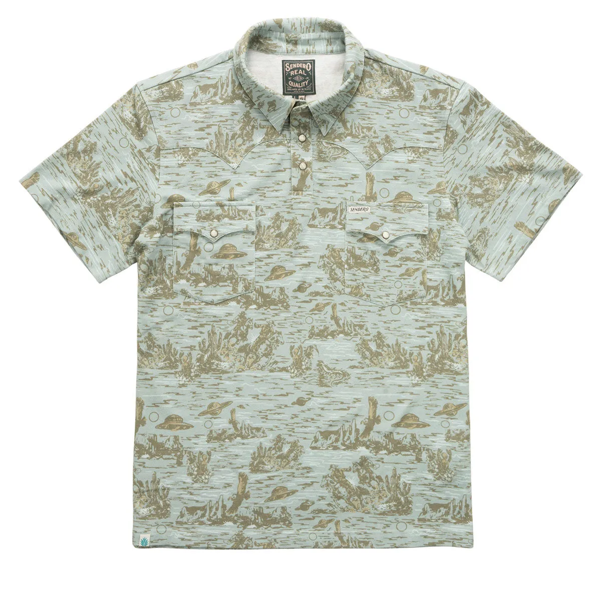 Sendero Cantina Polo Shirt - Desert Abduction Print Flexible Mobility