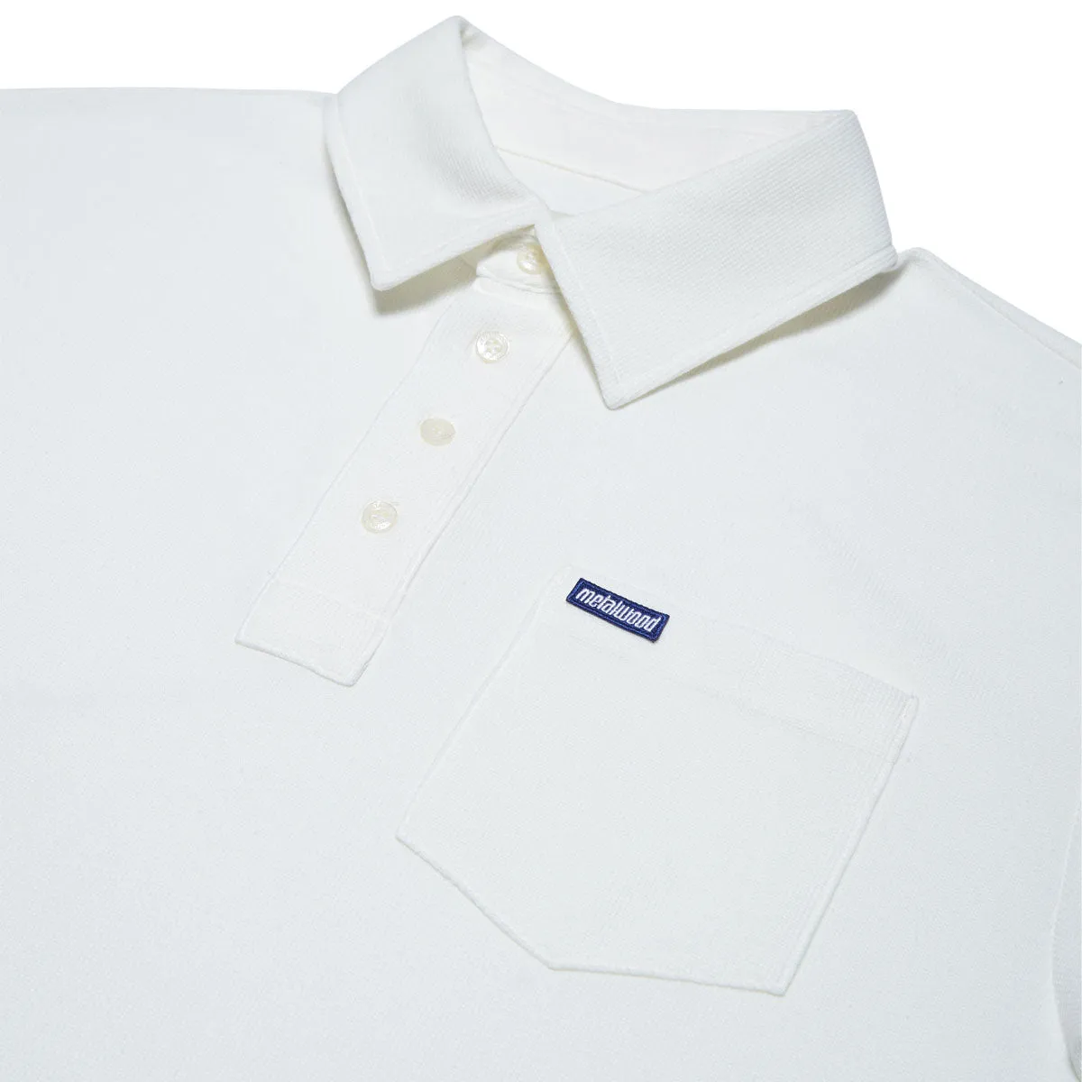 Hidden Placket Metalwood Airy Pocket Polo Shirt - White