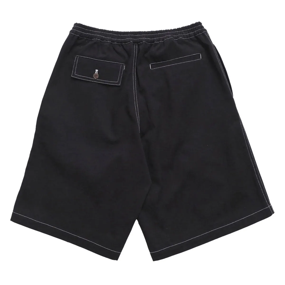 Sweat Resistant Coating Fun Colors Metalwood Contrast Stitch Elastic Waist Shorts - Black