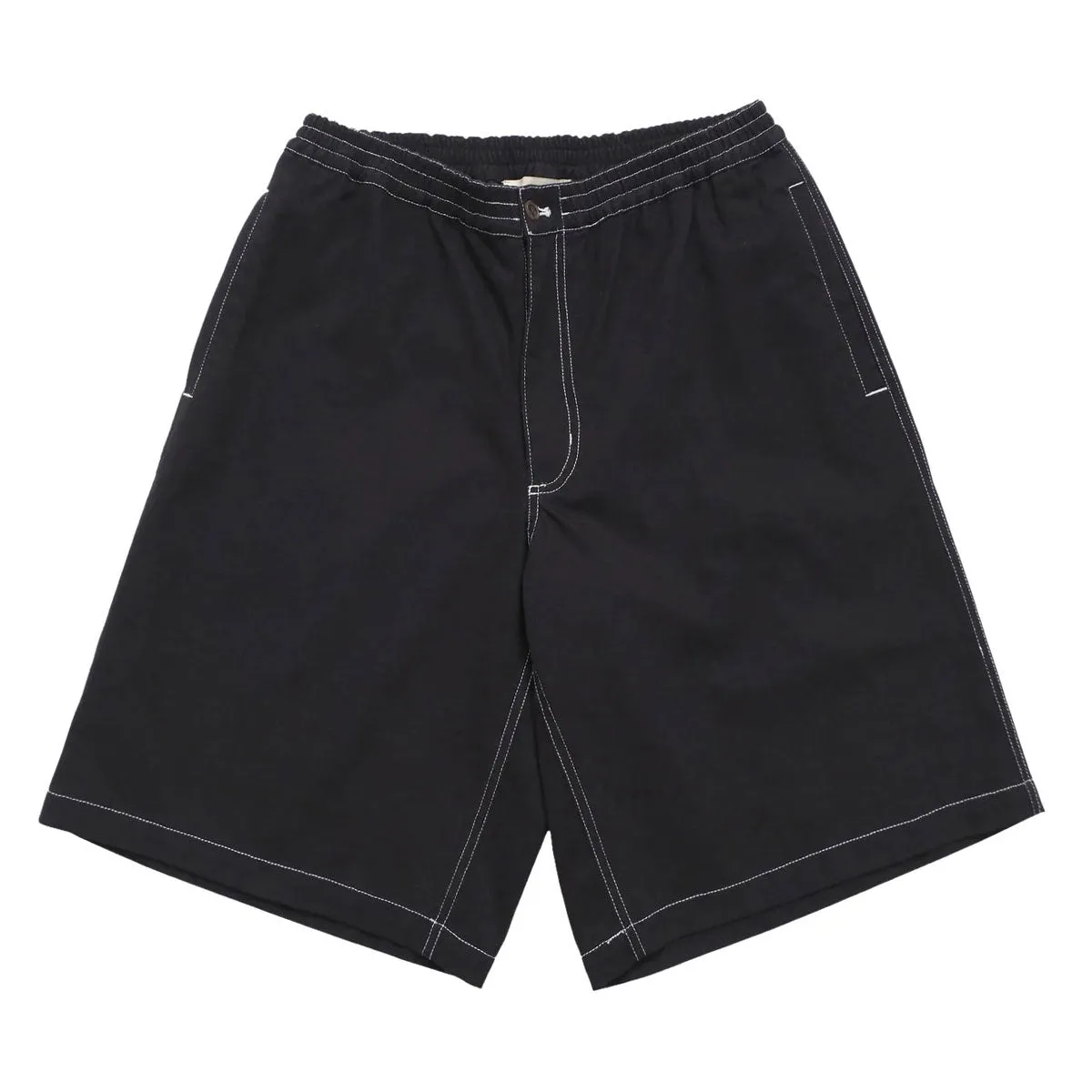 Metalwood Contrast Stitch Elastic Waist Shorts - Black Neutral Fit