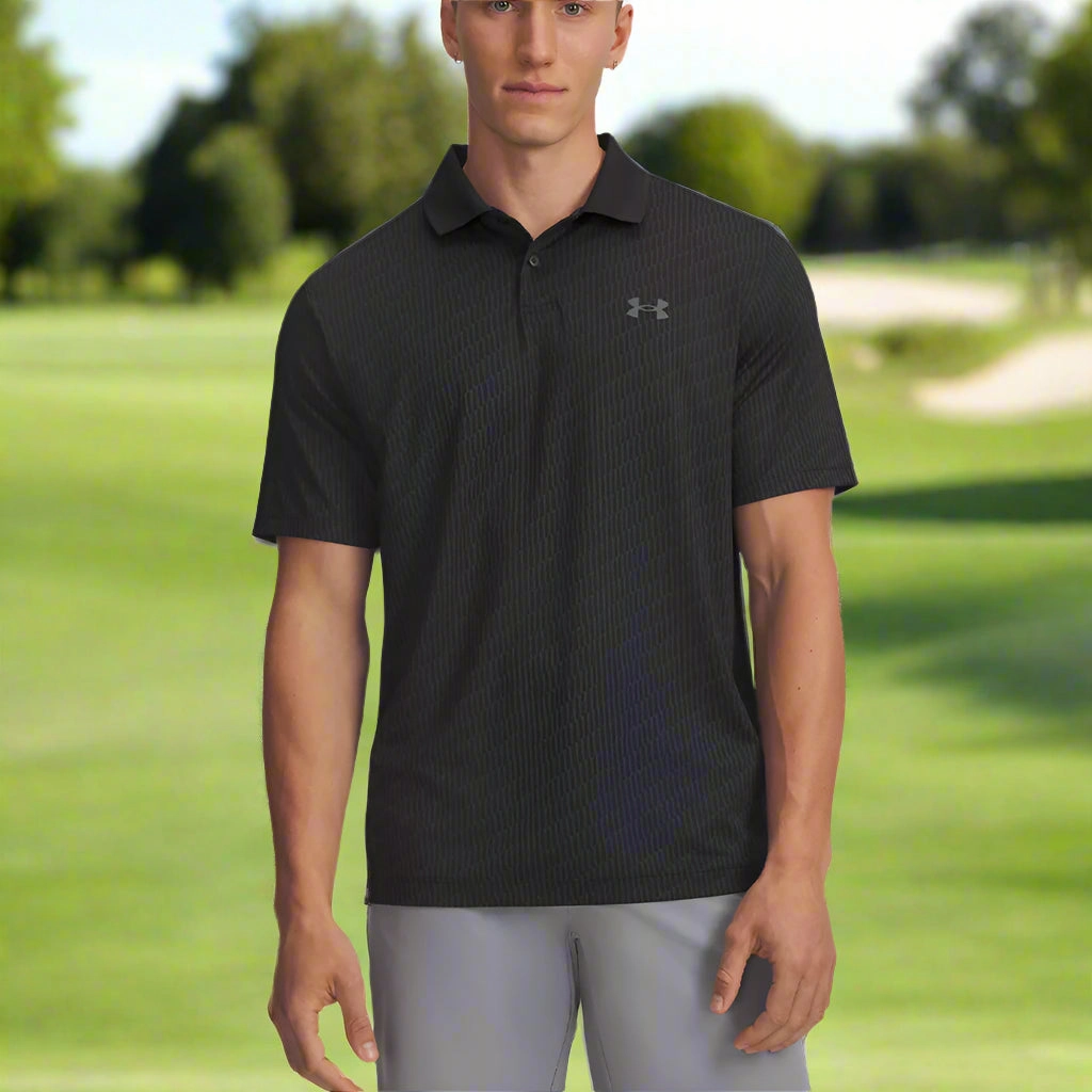 Cozy Fit Under Armour Matchplay Printed Polo Shirt - Black/Anthracite/Pitch Gray