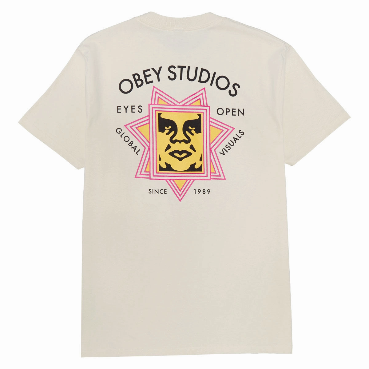 Obey Global Visuals T-Shirt - Cream DoubleStitched Seams Trendy Tops