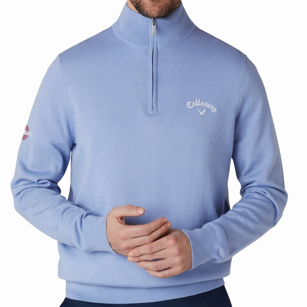 Satin Callaway 1/4 Zip Blended Merino Sweater - Chambray