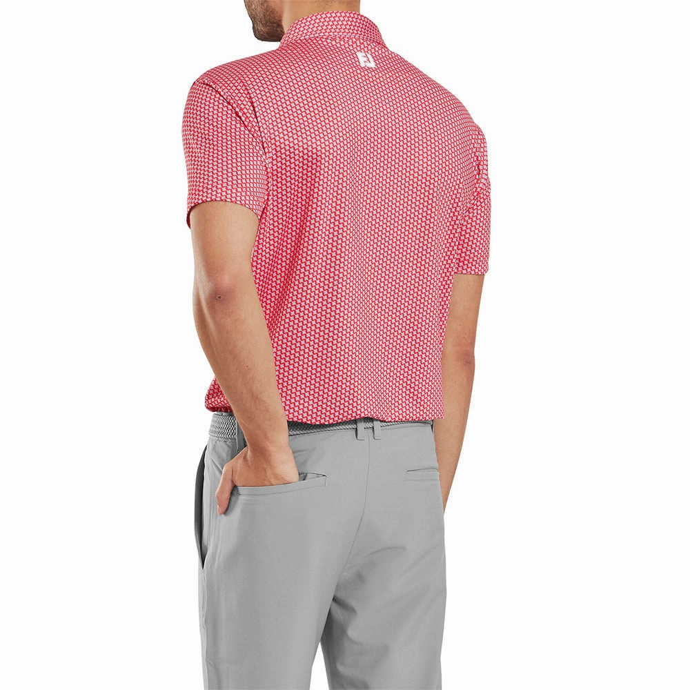 teenagers' FootJoy Houndstooth Geo Lisle Polo Shirt - Hibiscus