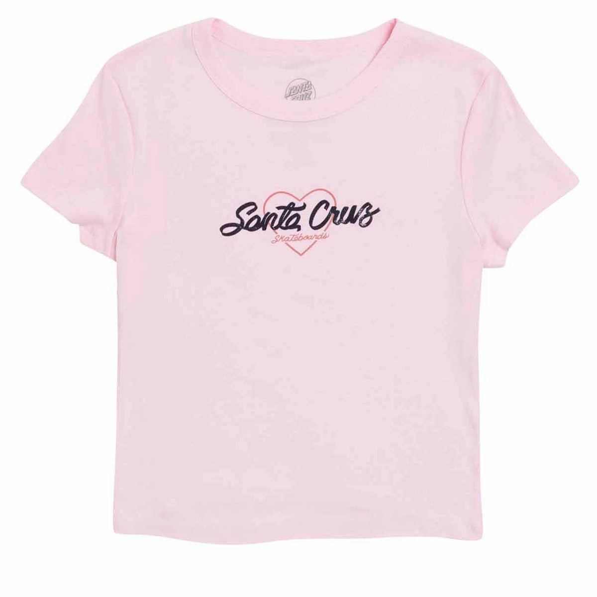 No Shrink Technology Soft Wear Santa Cruz Womens Love Script Center Cropped T-Shirt - Solid Pink Blend