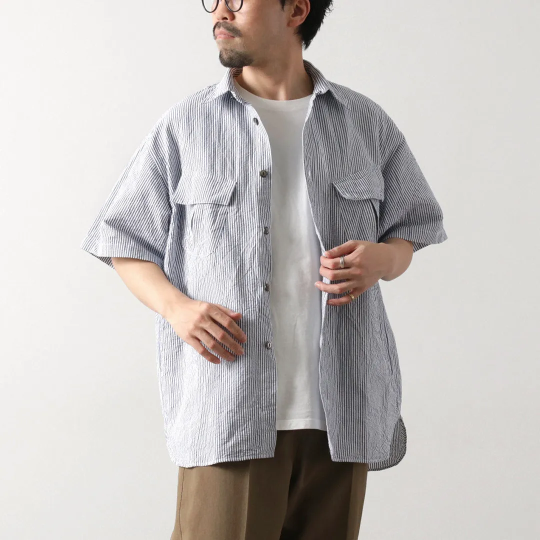 FUJITO / Linen Cotton Seersucker Fatigue Shirt Graduation Ceremony All Purpose Weave Design