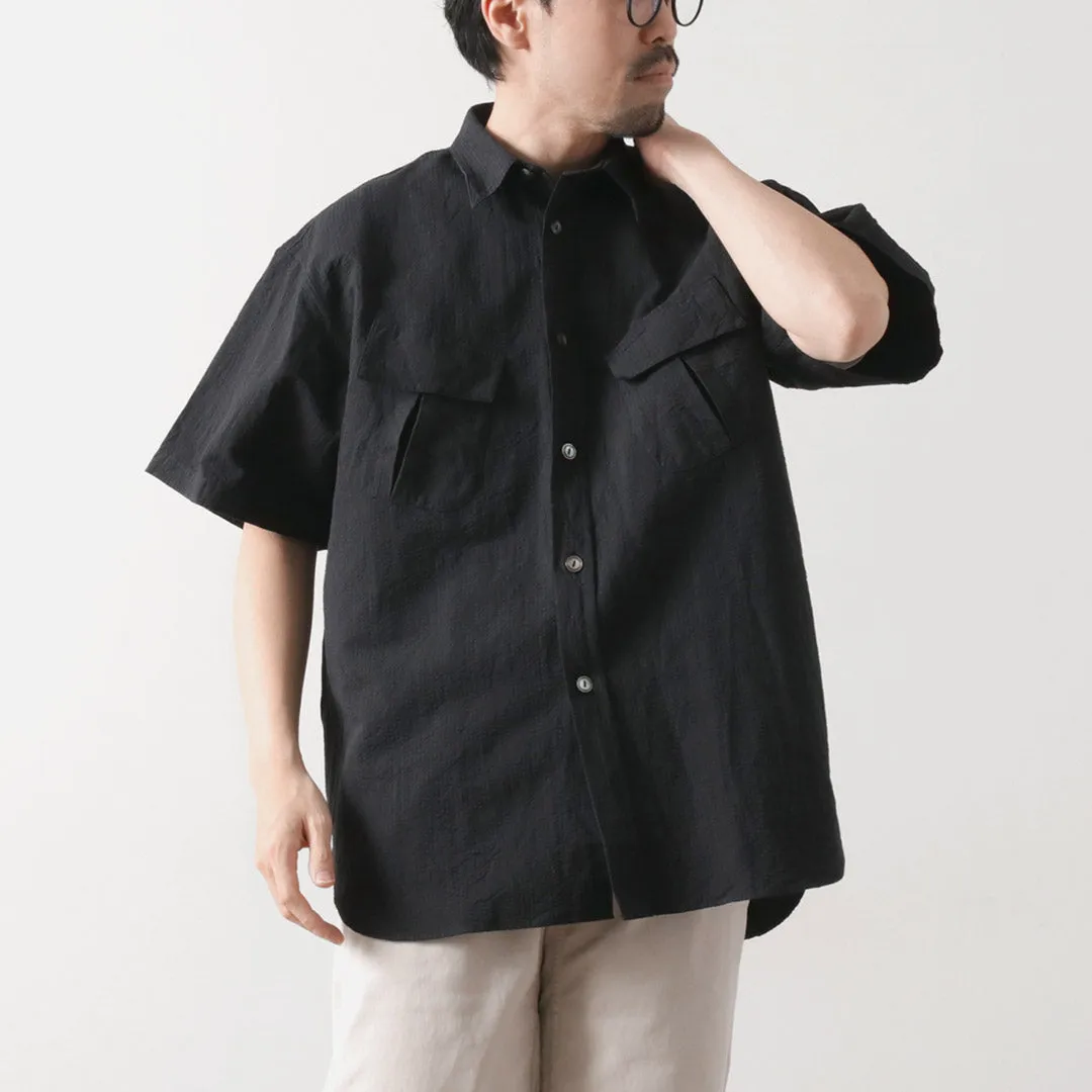 FUJITO / Linen Cotton Seersucker Fatigue Shirt Sporty Look Vintage Wash