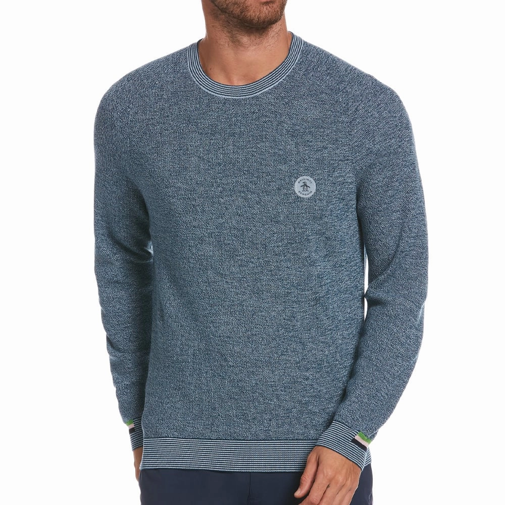 High-Quality Fabric Chill Layer Original Penguin Birdseye Crew Neck Sweater - Real Teal Blue