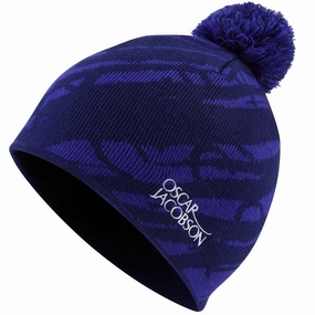 Oscar Jacobson Memphis Knitted Bobble Hat - Navy/Royal Blue Animal Print