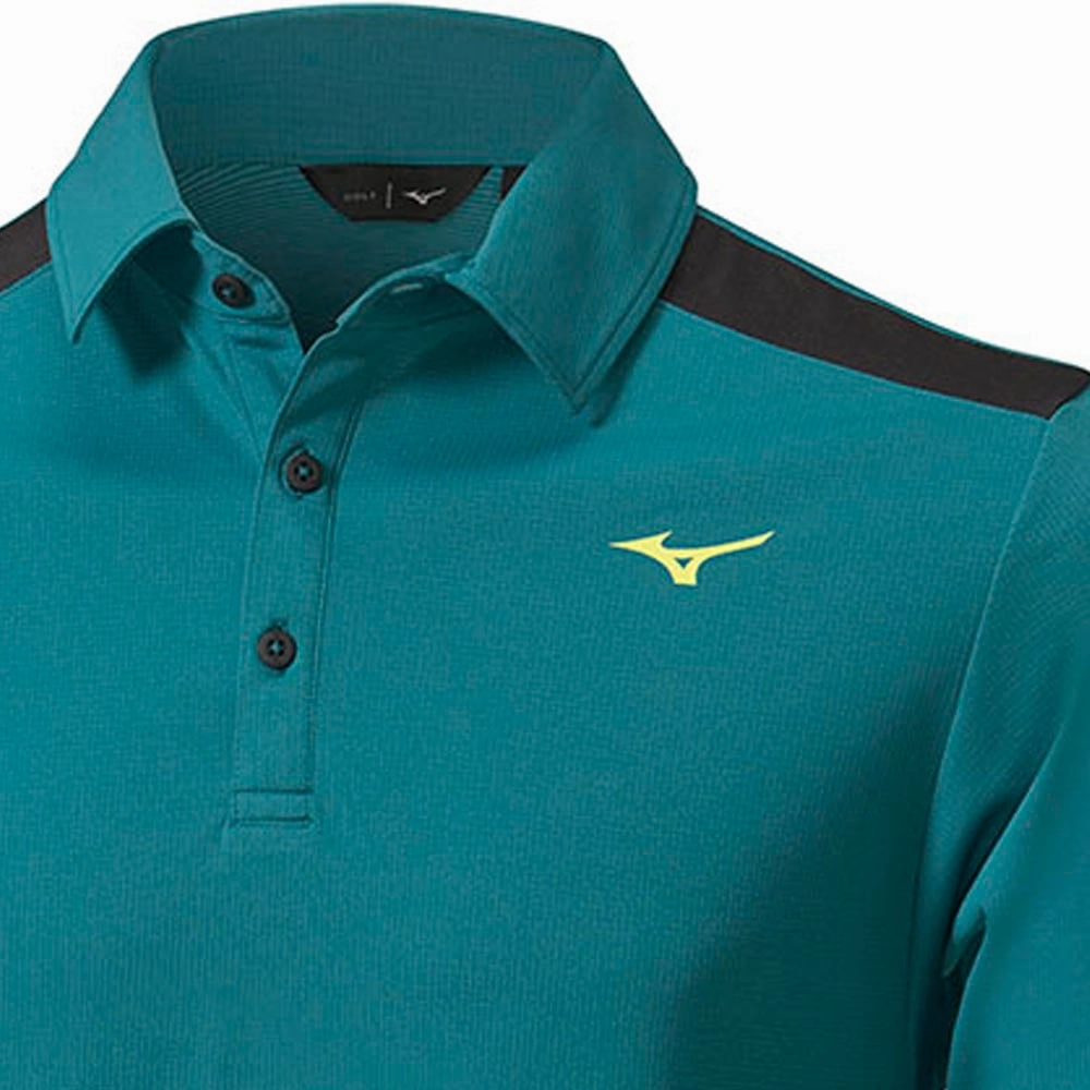 Mizuno Elite Long Sleeve Polo Shirt - Dark Green Travel Ready