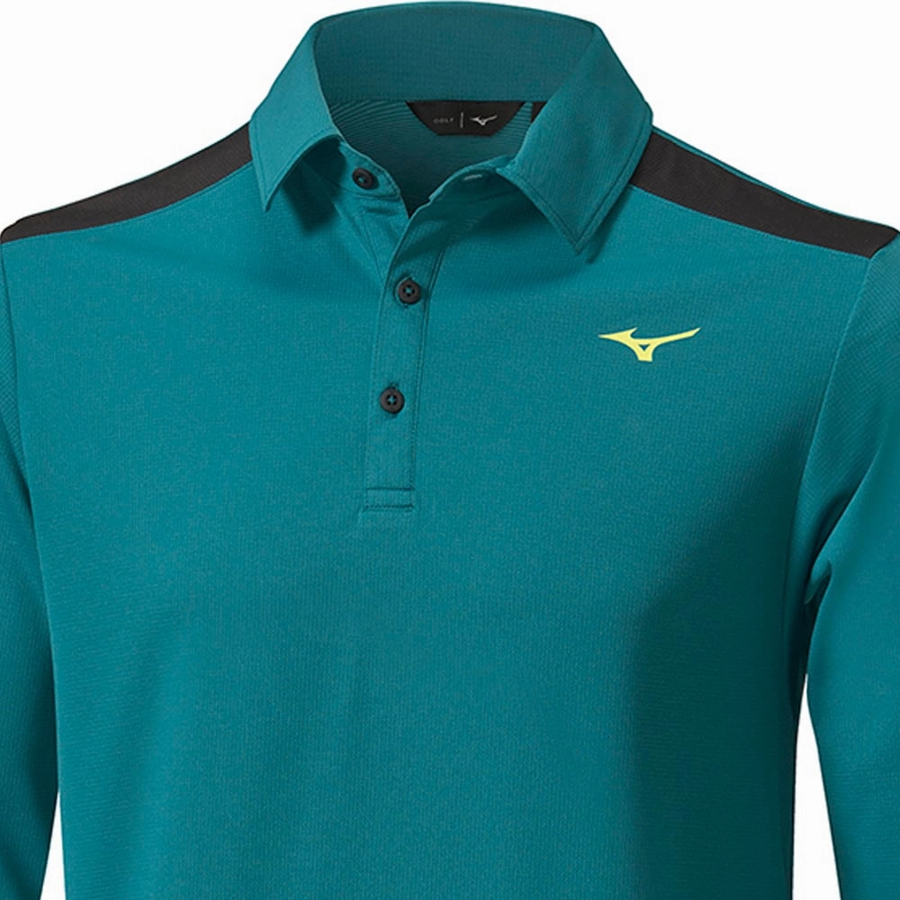 Mizuno Elite Long Sleeve Polo Shirt - Dark Green casual top Multi Directional Stretch