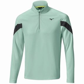 Mizuno Breath Thermo Drop 1/4 Zip Pullover - Blue Green Anti-pilling