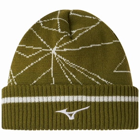 Mizuno Breath Thermo Graphic Beanie Hat - Olive Style Wear Work Ready