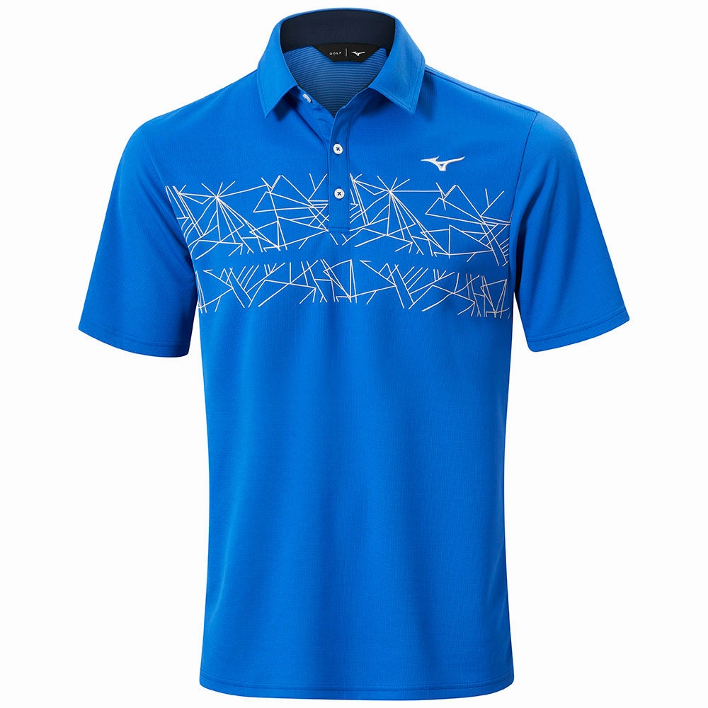 Active Comfort Style Mizuno Breath Thermo Graphic Polo Shirt - Blue