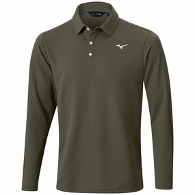 Limited Edition Essential Casual Mizuno Breath Thermo Long Sleeve Polo Shirt - Olive
