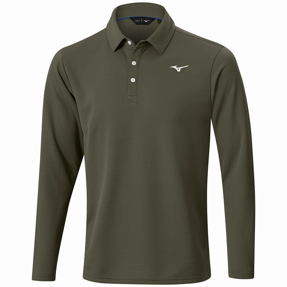 Limited Edition Essential Casual Mizuno Breath Thermo Long Sleeve Polo Shirt - Olive