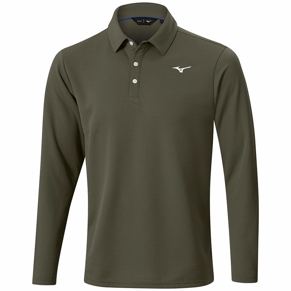 Mizuno Breath Thermo Long Sleeve Polo Shirt - Olive men's clothing