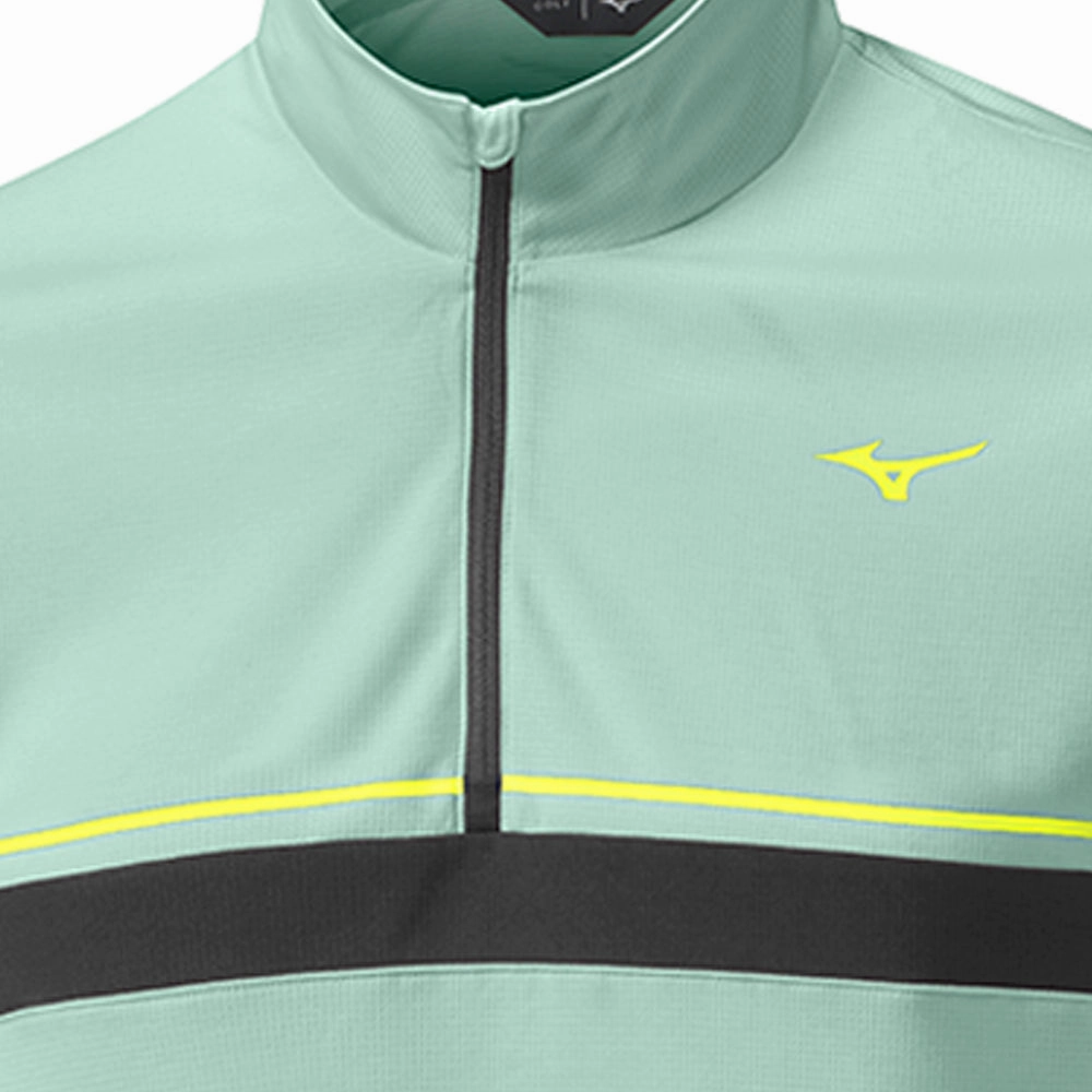 Striped Mizuno Breath Thermo ST 1/4 Zip Pullover - Blue Green