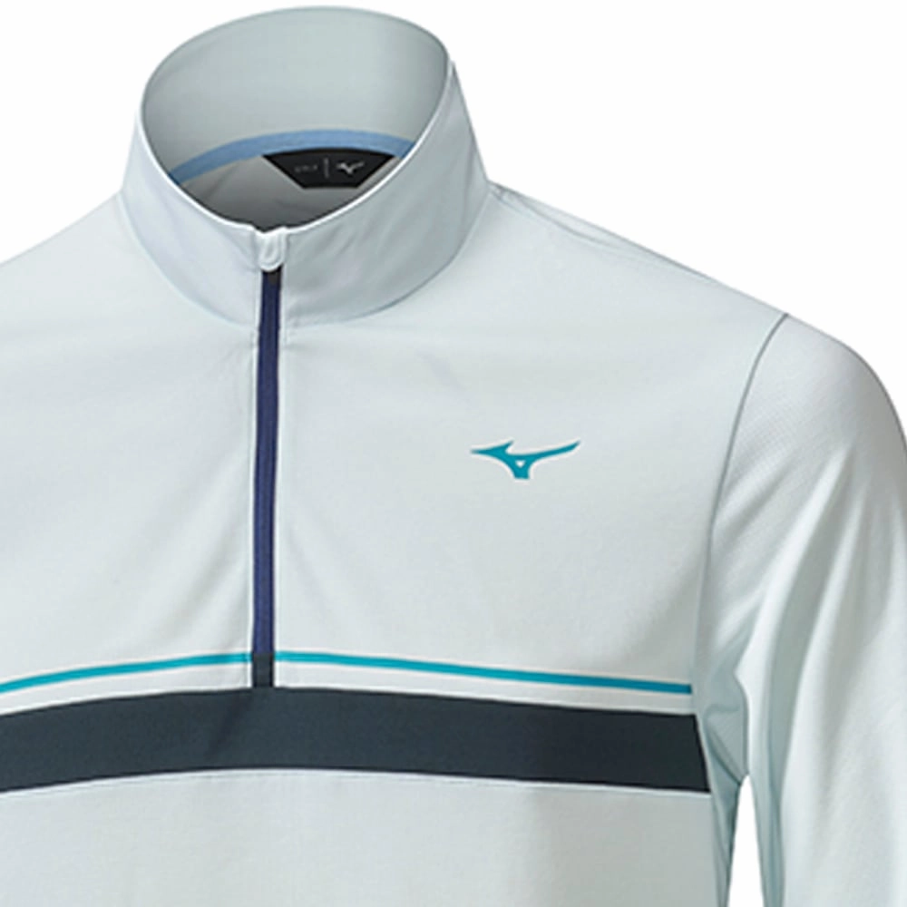 Sporty Layer Neutral Colors Mizuno Breath Thermo ST 1/4 Zip Pullover - Light Blue