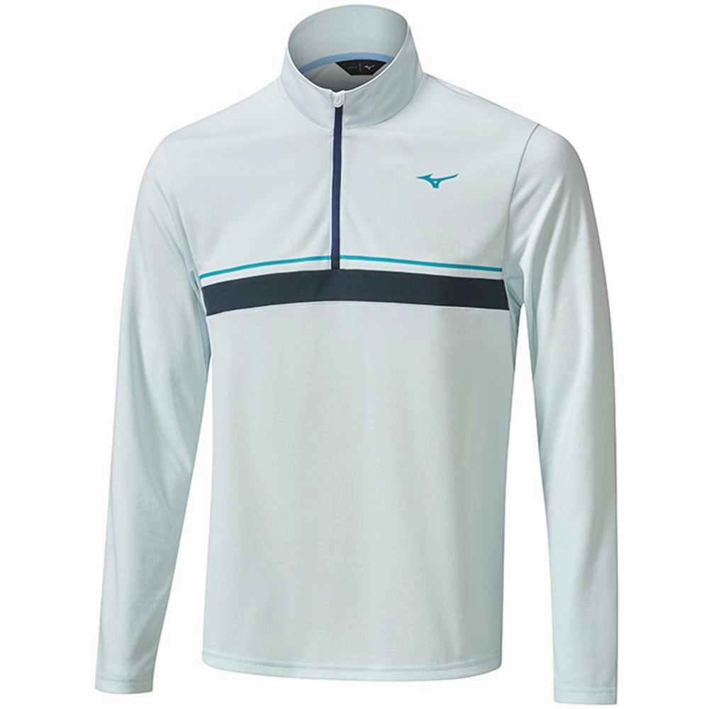 Weekend Wear Fresh Relaxed Mizuno Breath Thermo ST 1/4 Zip Pullover - Light Blue