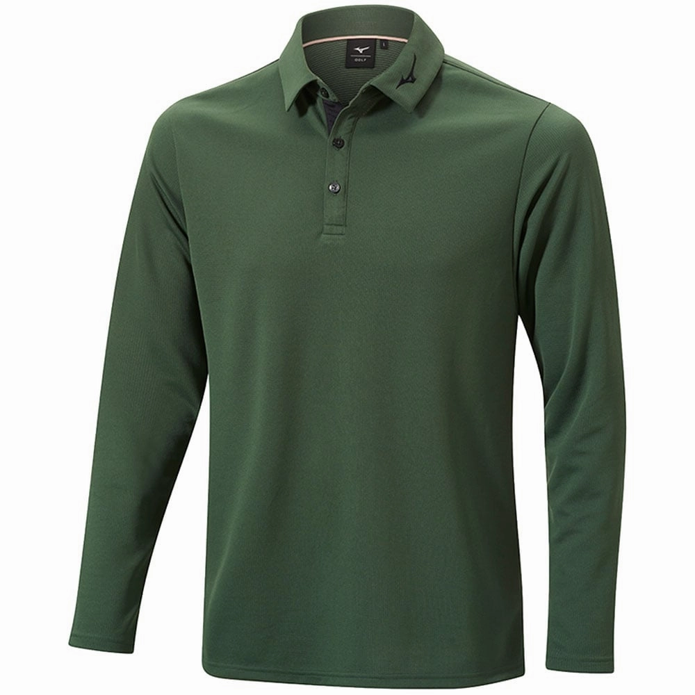 Mizuno Breath Thermo Winter Long Sleeve Polo Shirt - Forest Green Pastel color timeless