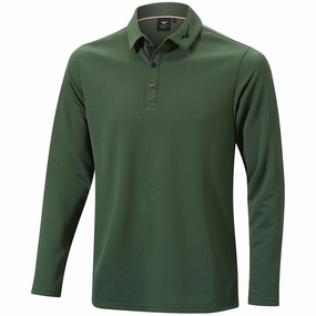Mizuno Breath Thermo Winter Long Sleeve Polo Shirt - Forest Green Pastel color timeless