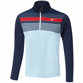 Comfy and Cozy hot weather wear Mizuno Breeze Elite Stripe 1/4 Zip Pullover - Navy/Blue