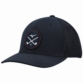 Mizuno Crossed Clubs Mesh Cap - Navy Pop Detail All Fit Style