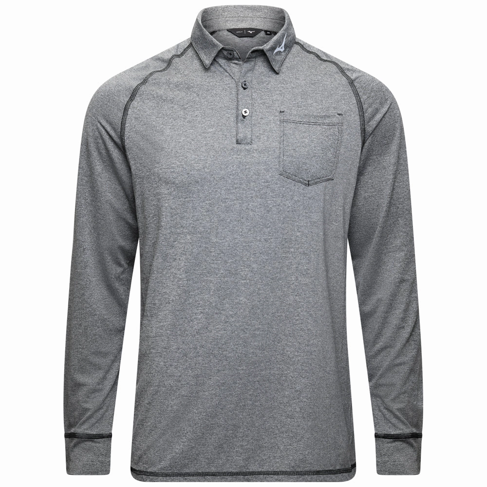 Mizuno Melange Longsleeve Polo Shirt - Black Standard Body Fit Weekend Ready