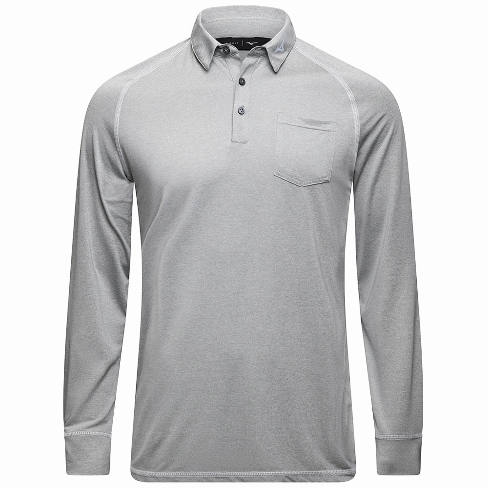 Mizuno Melange Longsleeve Polo Shirt - Grey Perfect for Travel Daily Outfit Style