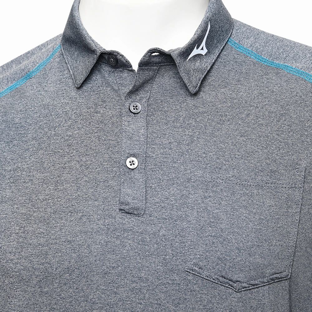 Mizuno Melange Longsleeve Polo Shirt - Navy UV Protective Coating Matte Look