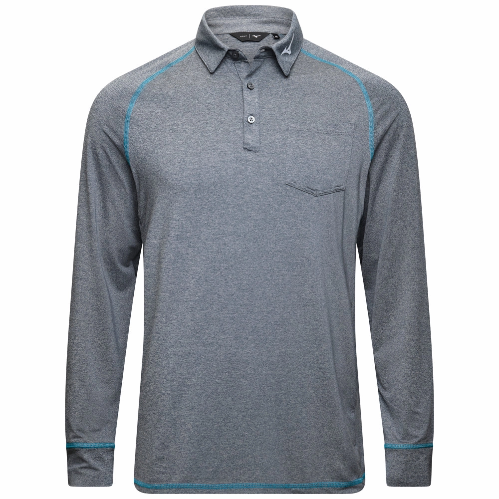 Mizuno Melange Longsleeve Polo Shirt - Navy Pastel color