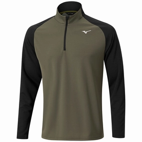 Mizuno Winter Breeze Bloc 1/4 Zip Pullover - Olive Tweed Smooth Texture