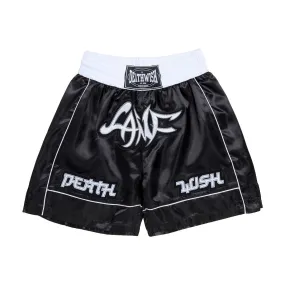 Sweat Wicking Lining Simple Style Deathwish Lamf Satin Boxing Shorts - Black