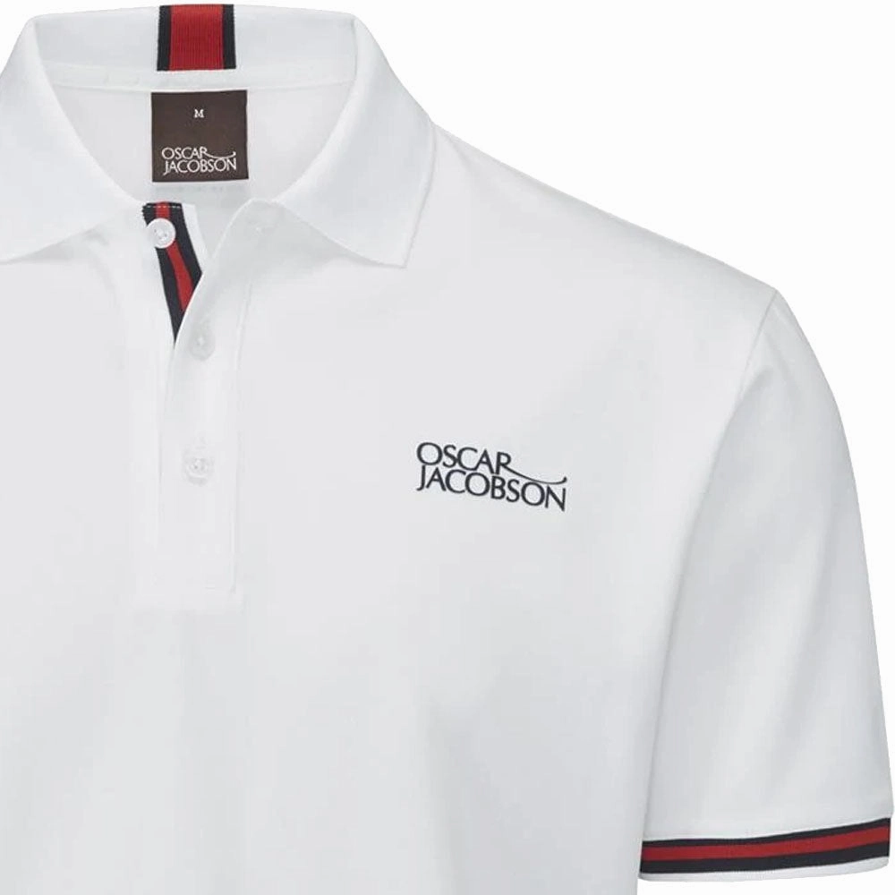 Soft Layer Comfortable Weave Oscar Jacobson Durham Tour Polo Shirt - White/Navy