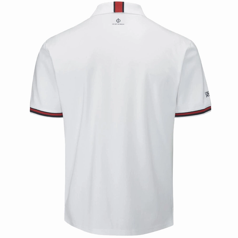Oscar Jacobson Durham Tour Polo Shirt - White/Navy Soft touch finish Heathered Texture