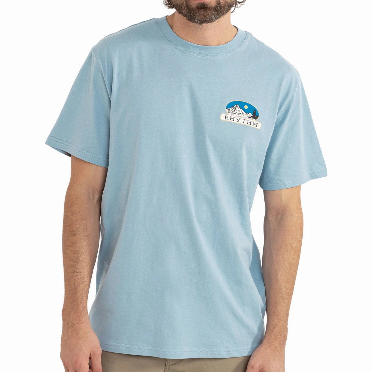 Anti Pilling Surface Spring Wear Rhythm Horizon T-Shirt - Dusty Blue