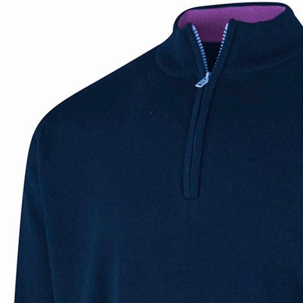 Island Green Lined Knitted Sweater With Pop Zip - Navy Breathable Layer