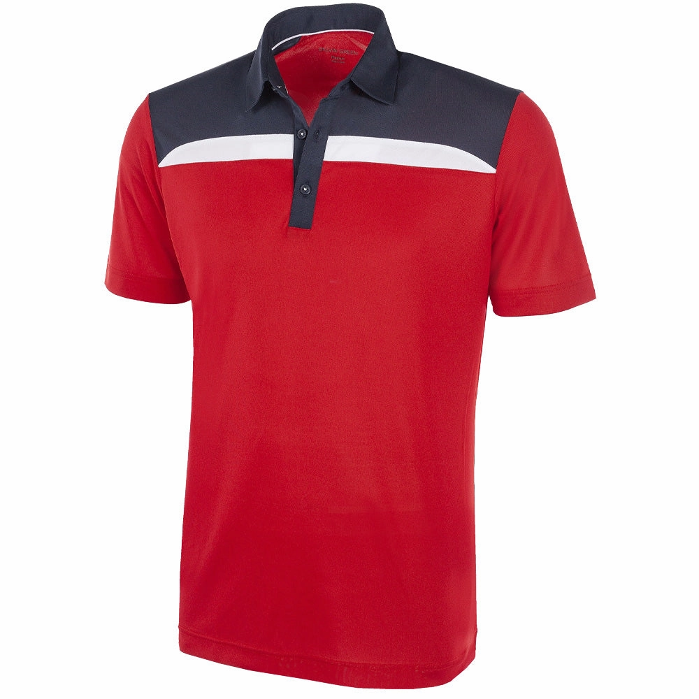 Galvin Green Mapping Ventil8  Polo Shirt - Red/Navy/White Durable Ribbed Hem LayeringFriendly