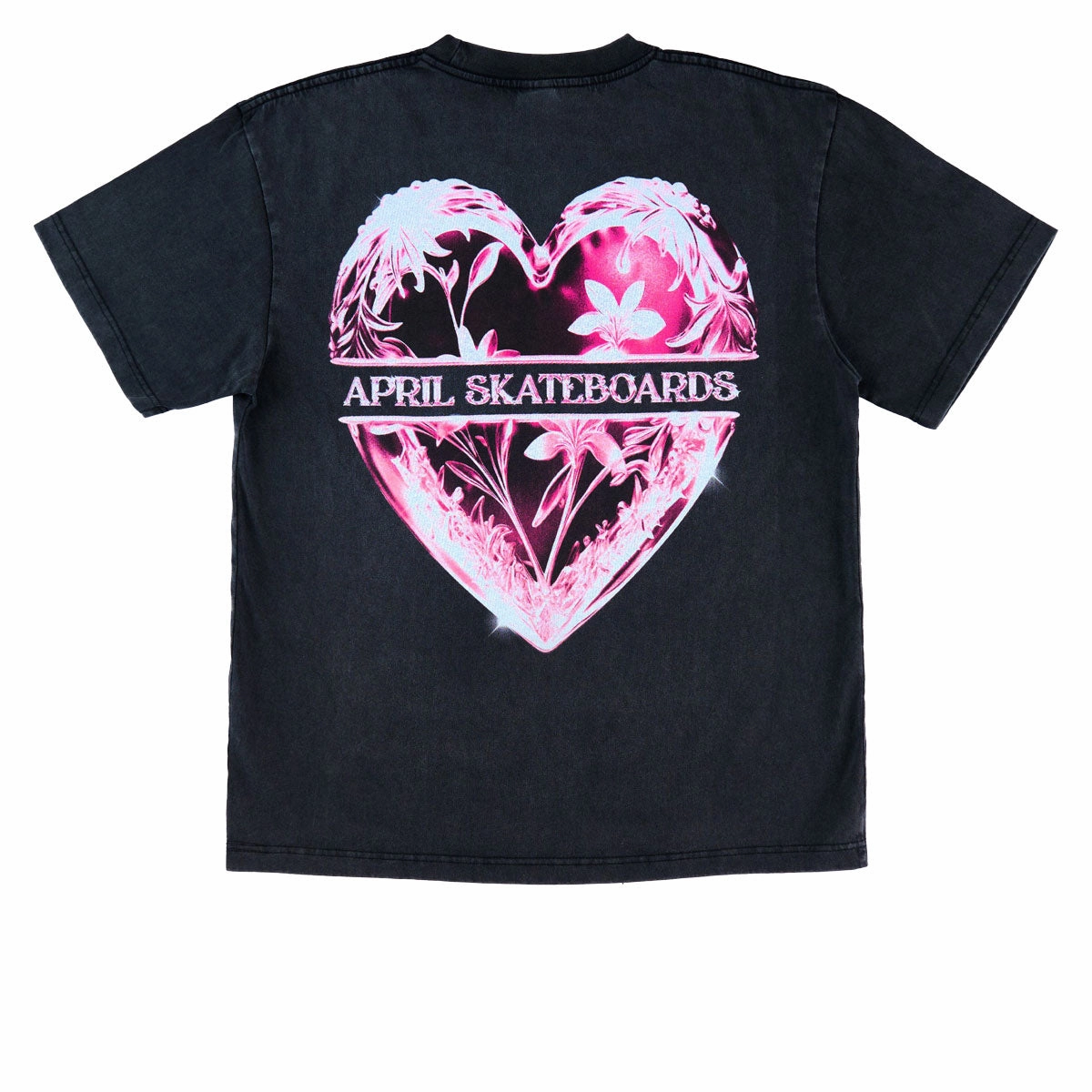Layered Hem Design Vibrant Prints April Heart T-Shirt - Vintage Black