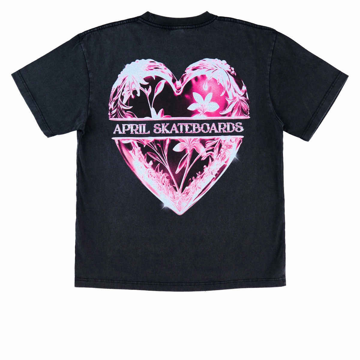 Distressed Hem Finish April Heart T-Shirt - Vintage Black