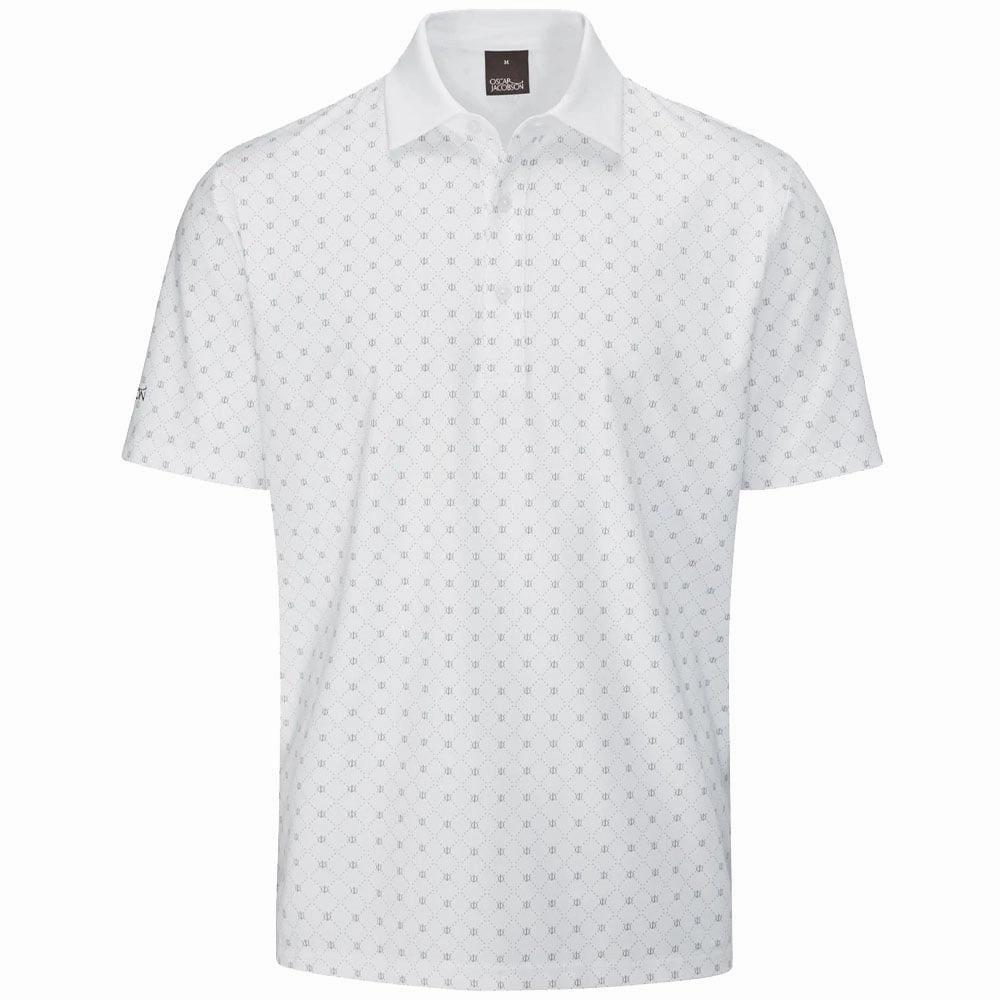 Oscar Jacobson Barton Polo Shirt - White/Pewter Cozy Layers Floral Pattern