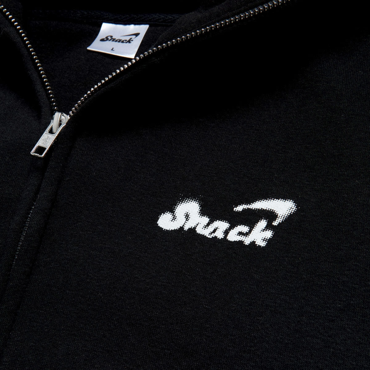 Snack Chrome Face Zip Up Hoodie - Black Raw Hem Detail Warm